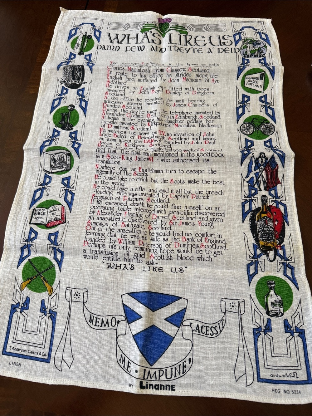 Vintage Scottish Linen Tea Towel “Wha’s Like Us” with Crest by Linanne